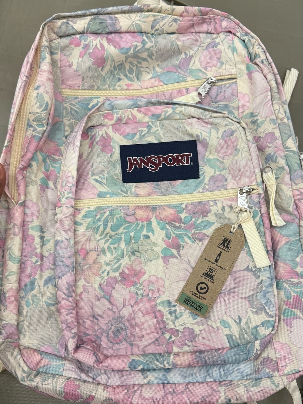 JanSport Pastel Floral Backpack in Pink, Blue, Cream - Picture 3 of 4